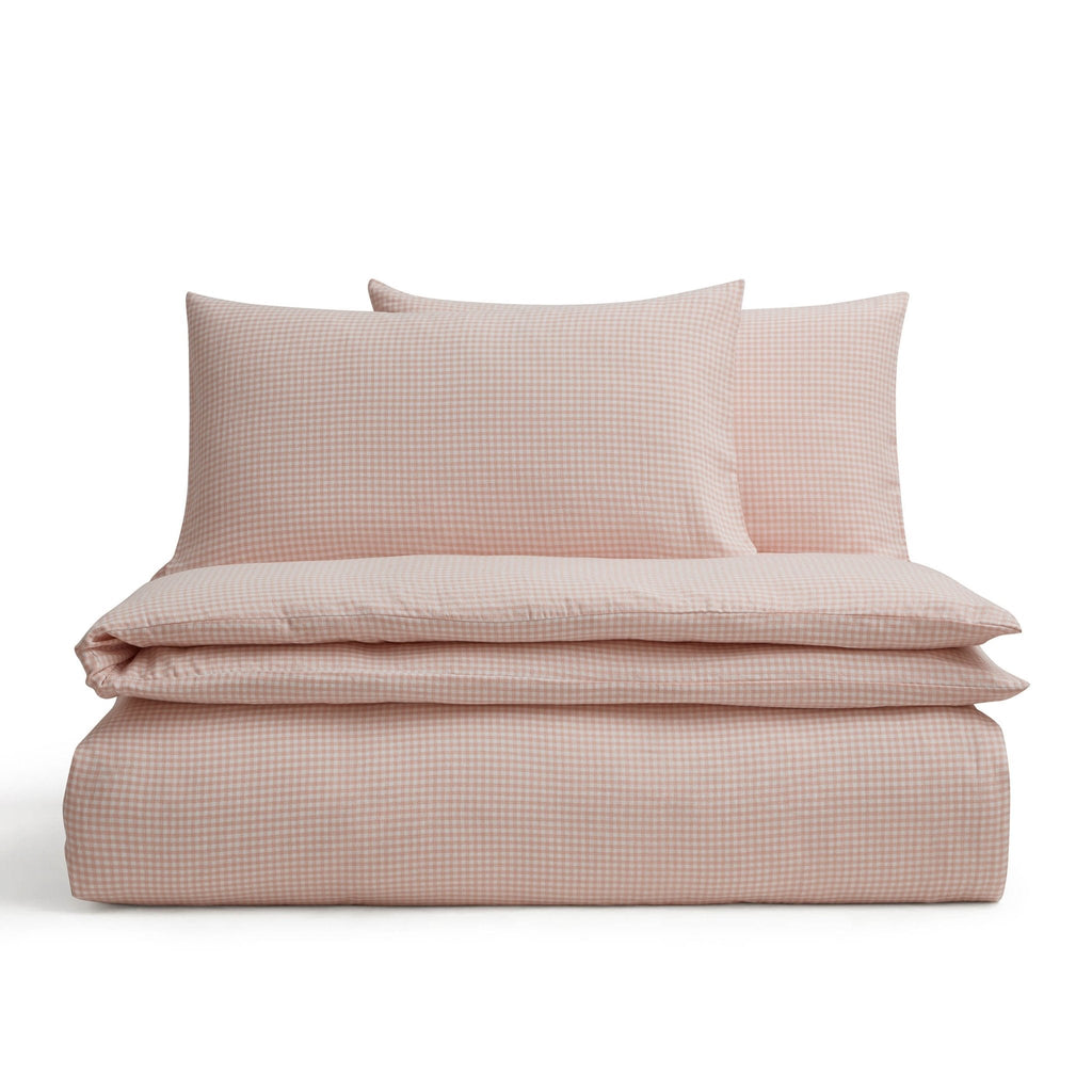 Dusklia - Faro Muslin Gingham Duvet Cover & Pillowcase Set - Blush Pink
