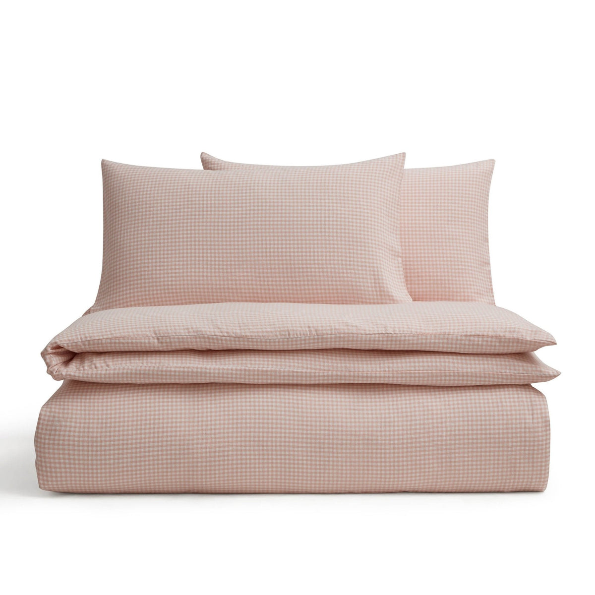 Dusklia - Faro Muslin Gingham Duvet Cover & Pillowcase Set - Blush Pink