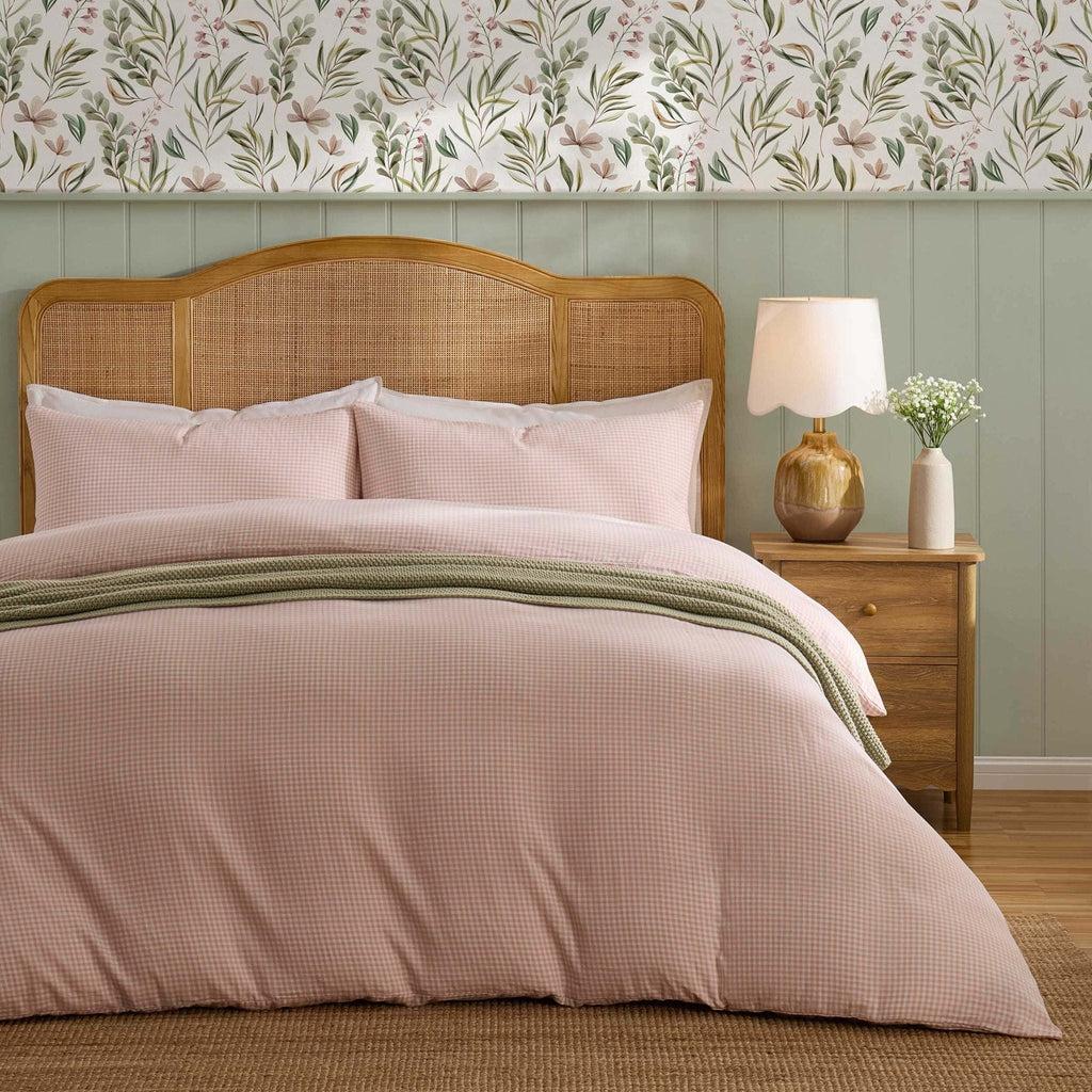 Dusklia - Faro Muslin Gingham Duvet Cover & Pillowcase Set - Blush Pink