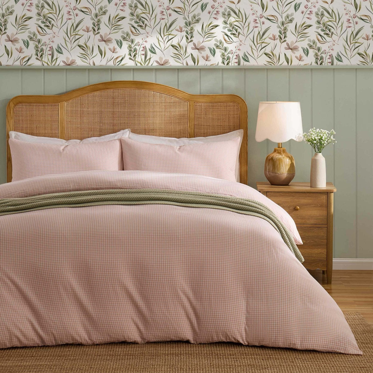 Dusklia - Faro Muslin Gingham Duvet Cover & Pillowcase Set - Blush Pink