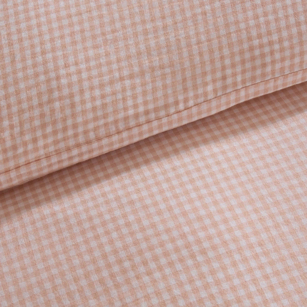Dusklia - Faro Muslin Gingham Duvet Cover & Pillowcase Set - Blush Pink