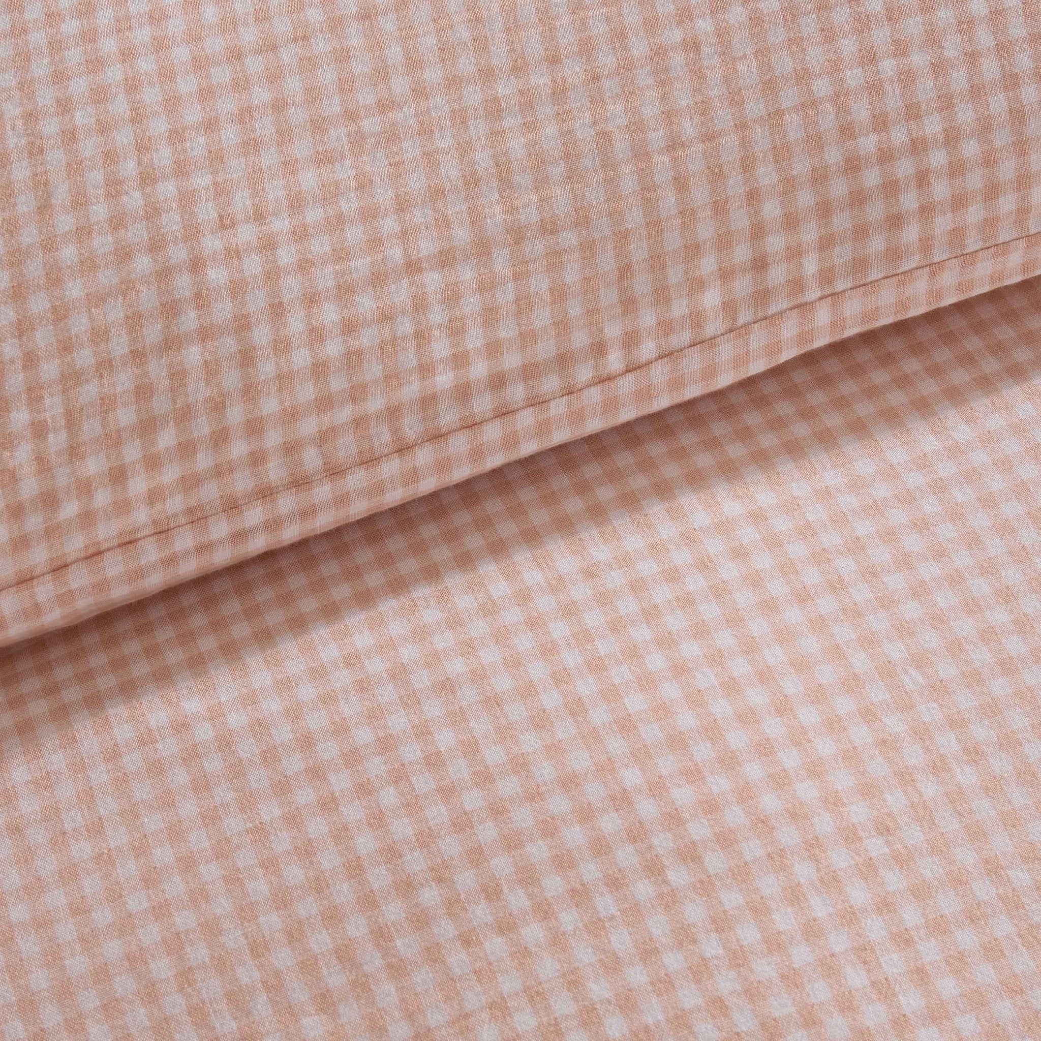 Dusklia - Faro Muslin Gingham Duvet Cover & Pillowcase Set - Blush Pink