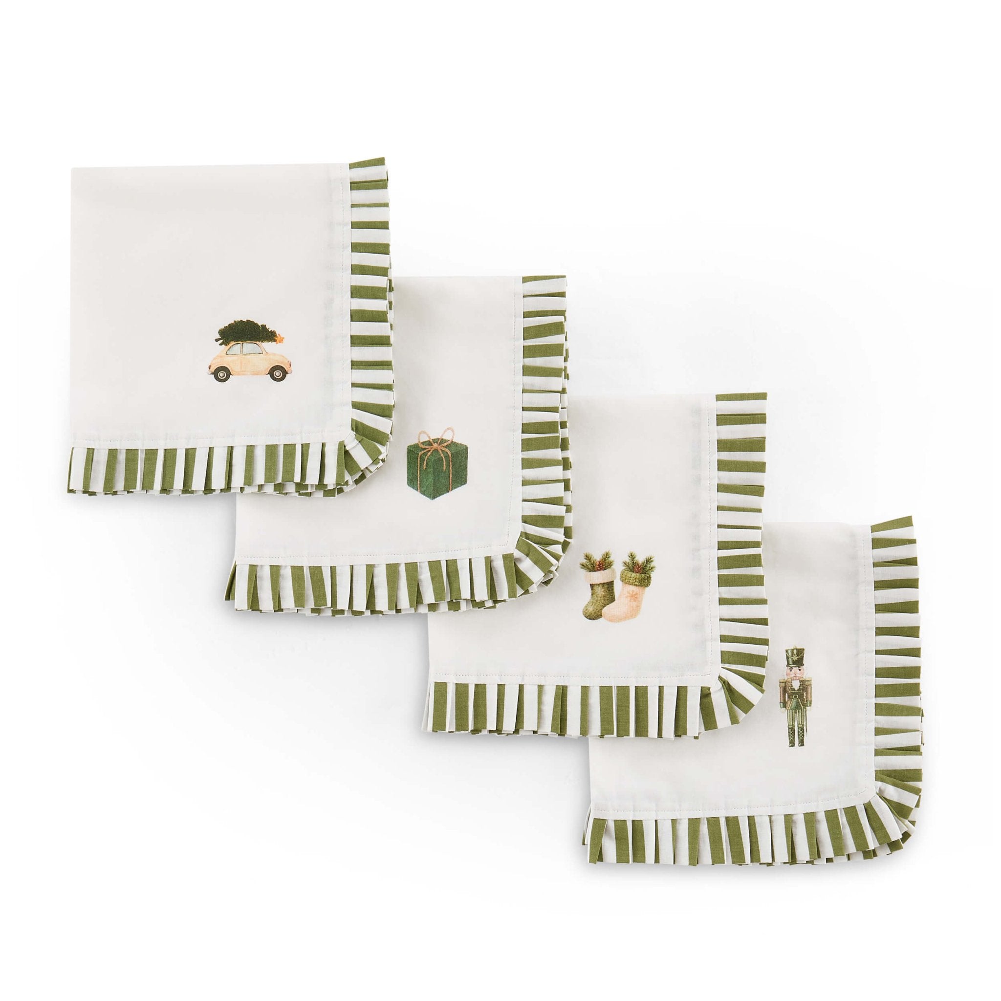 Lot de 4 serviettes de Noël Farron à bords volantés - Vert