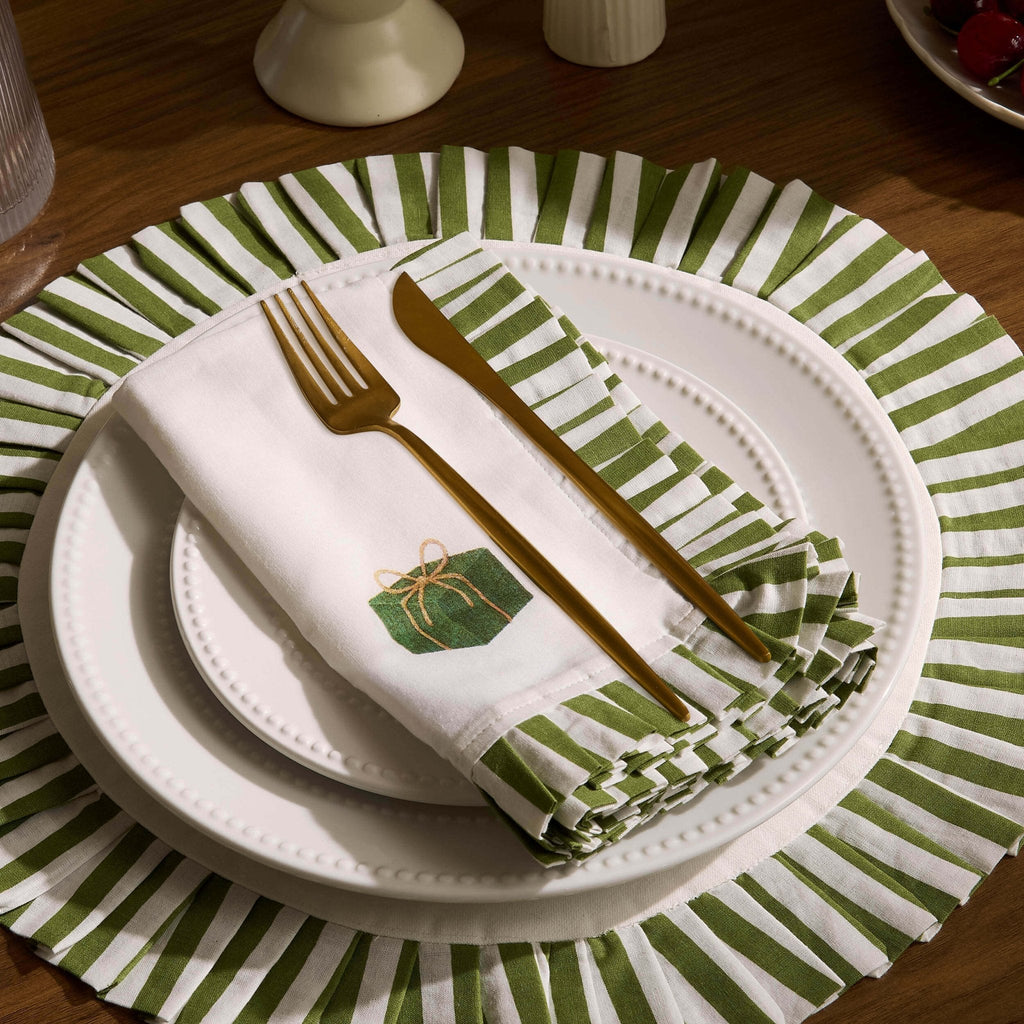 Lot de 4 serviettes de Noël Farron à bords volantés - Vert