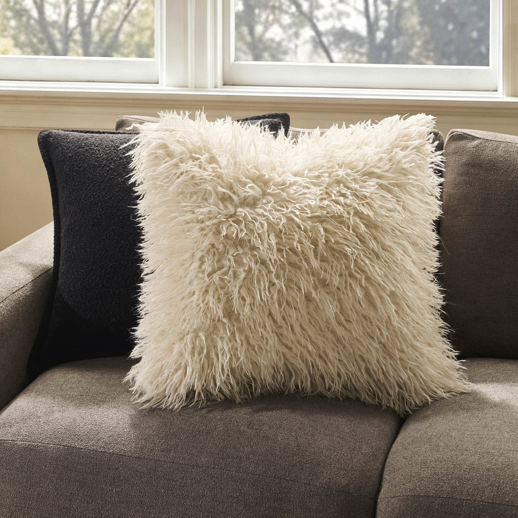 Housse de coussin de canapé en fausse fourrure de mouton - Blanc cassé