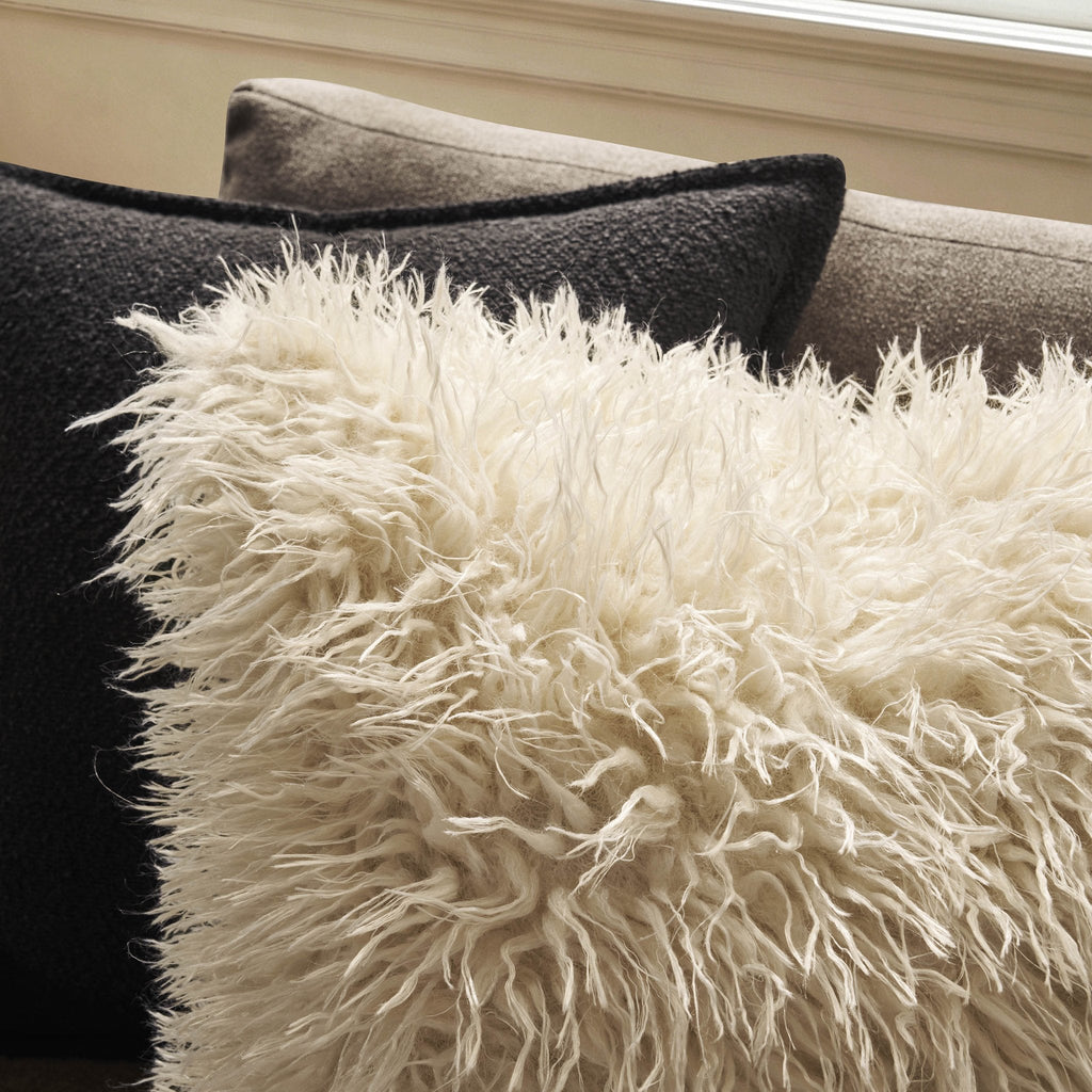 Housse de coussin de canapé en fausse fourrure de mouton - Blanc cassé