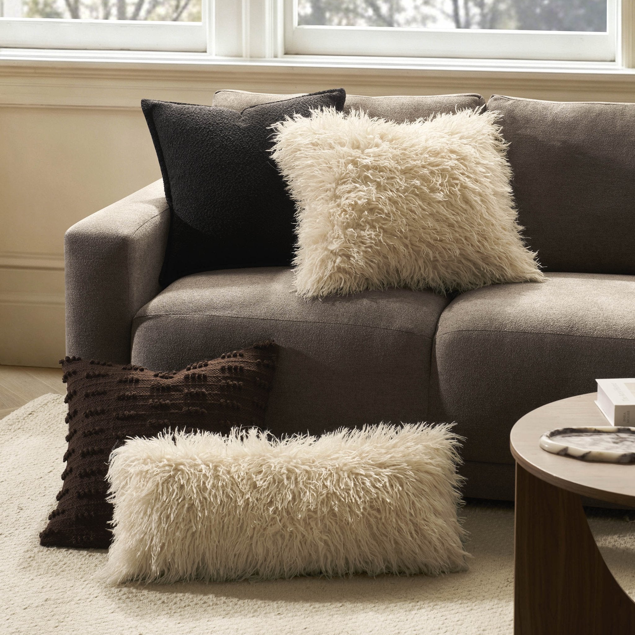 Housse de coussin de canapé en fausse fourrure de mouton - Blanc cassé