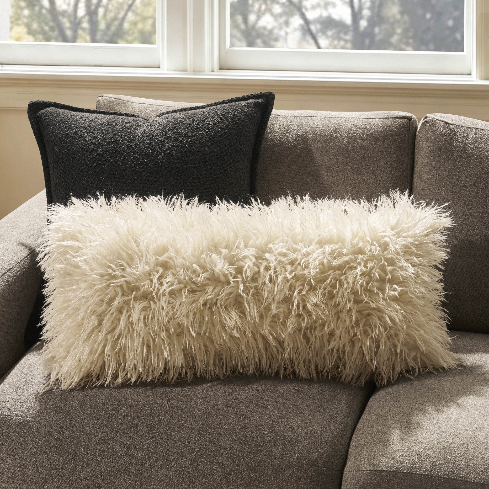 Housse de coussin de canapé en fausse fourrure de mouton - Blanc cassé