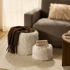 Dusklia - Faux Fur Sheepskin Storage Basket - Off-White