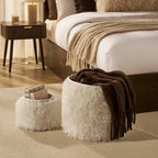 Dusklia - Faux Fur Sheepskin Storage Basket - Off-White