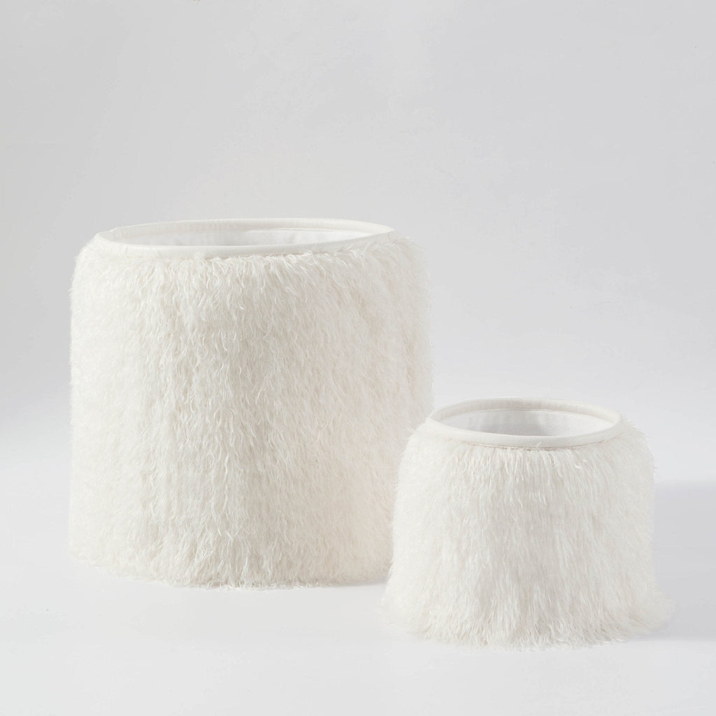 Dusklia - Faux Fur Sheepskin Storage Basket - Off-White