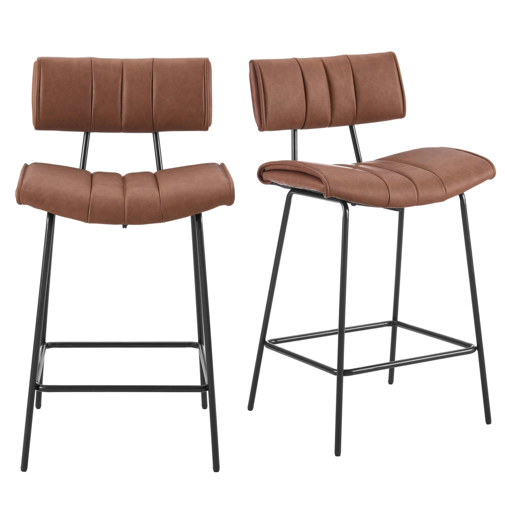 Dusklia - Fearne Set of 2 Barstools - Faux Leather Tan