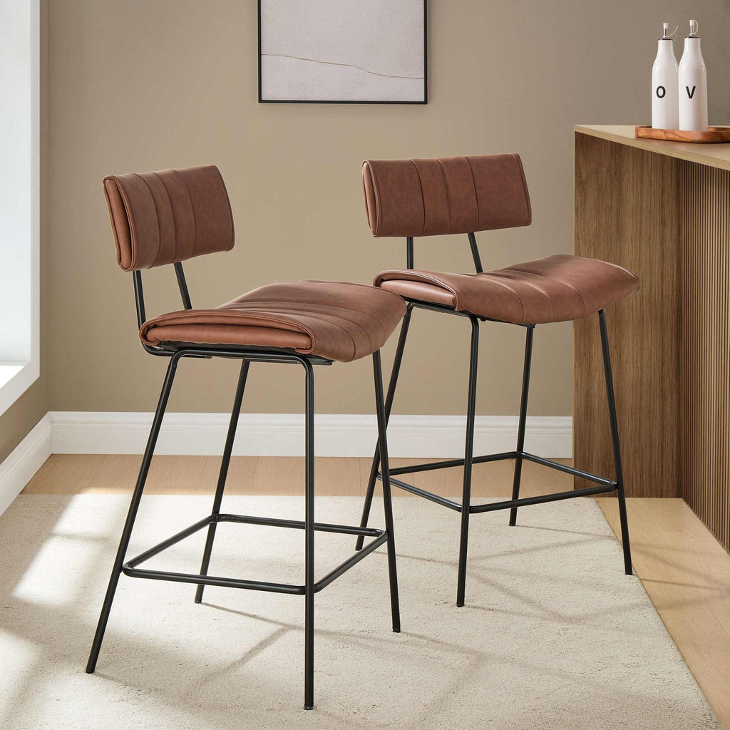 Dusklia - Fearne Set of 2 Barstools - Faux Leather Tan