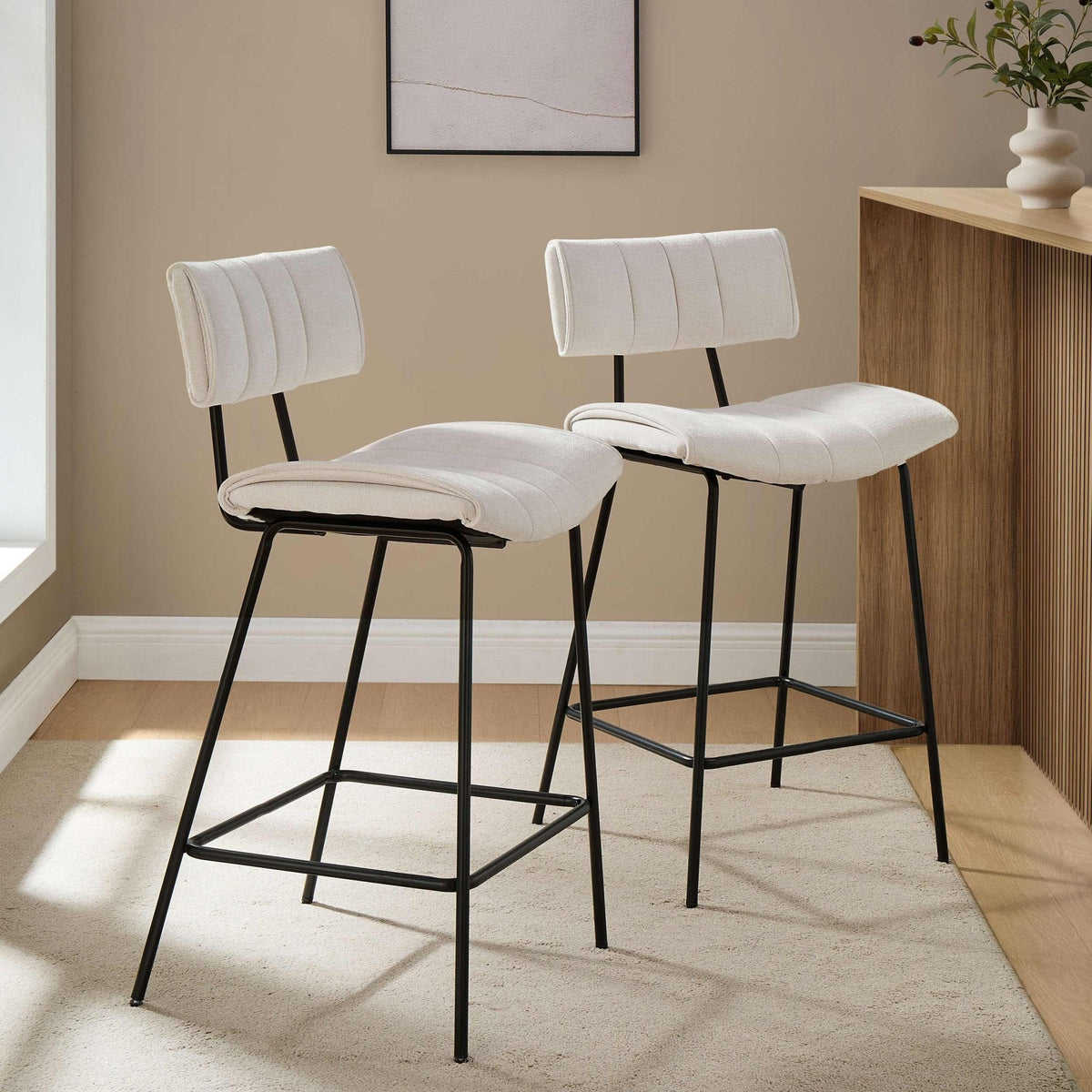 Dusklia - Fearne Set of 2 Barstools - Ivory Chenille