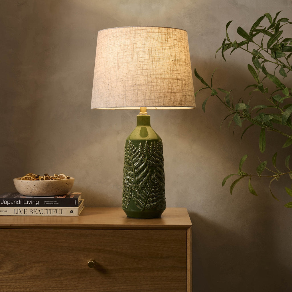 Dusklia - Fern Ceramic Textured Table Lamp - Green
