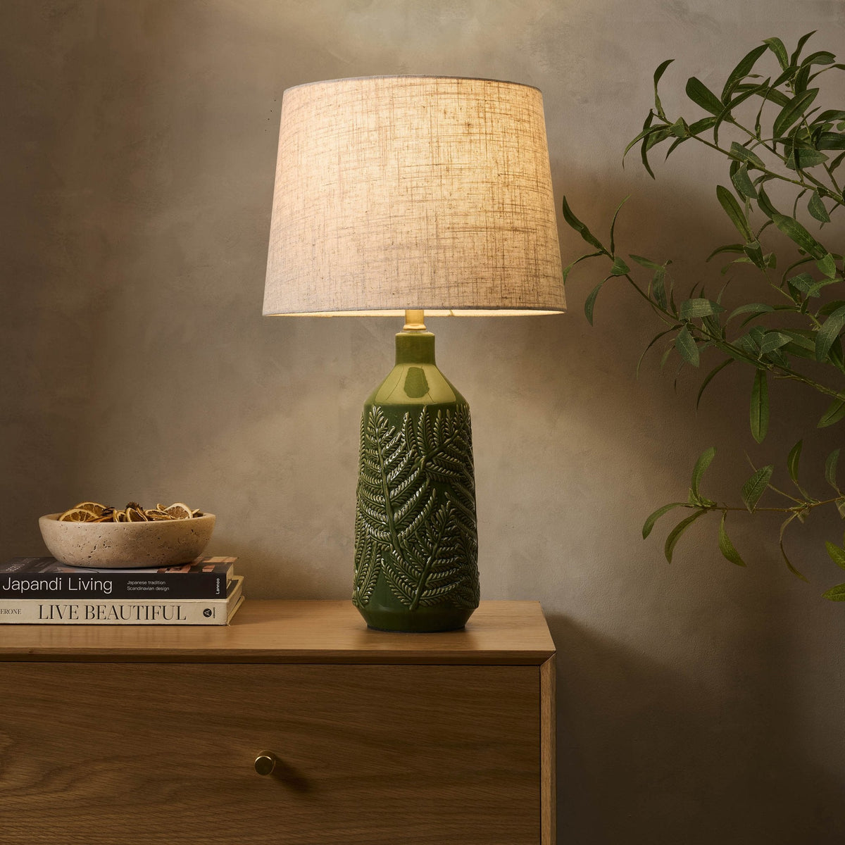 Dusklia - Fern Ceramic Textured Table Lamp - Green