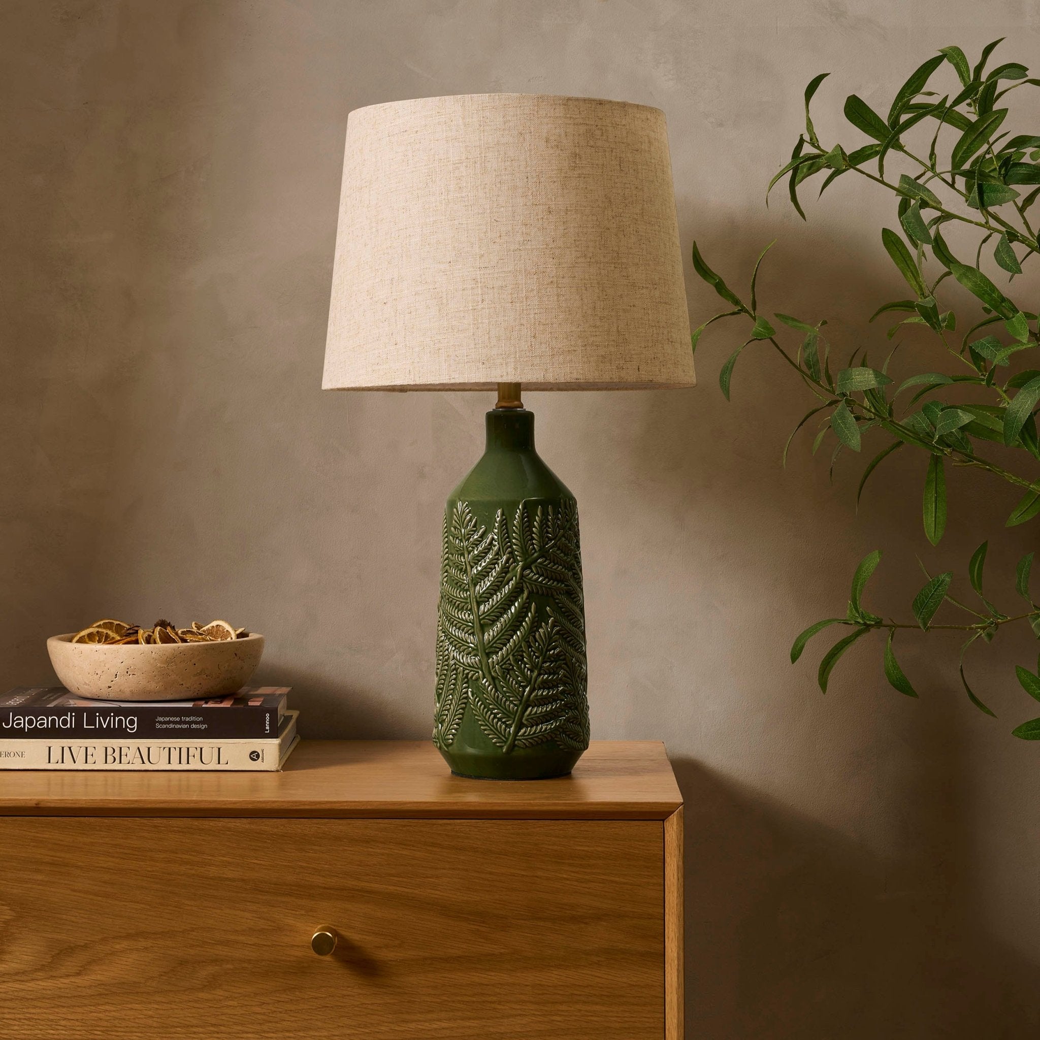 Dusklia - Fern Ceramic Textured Table Lamp - Green