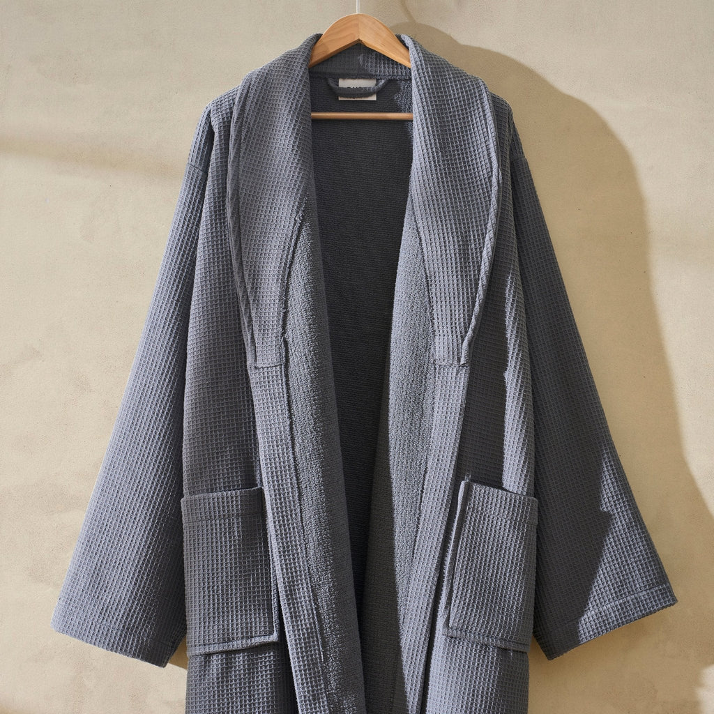 Dusklia - Fiji Waffle Cotton Robe - Charcoal