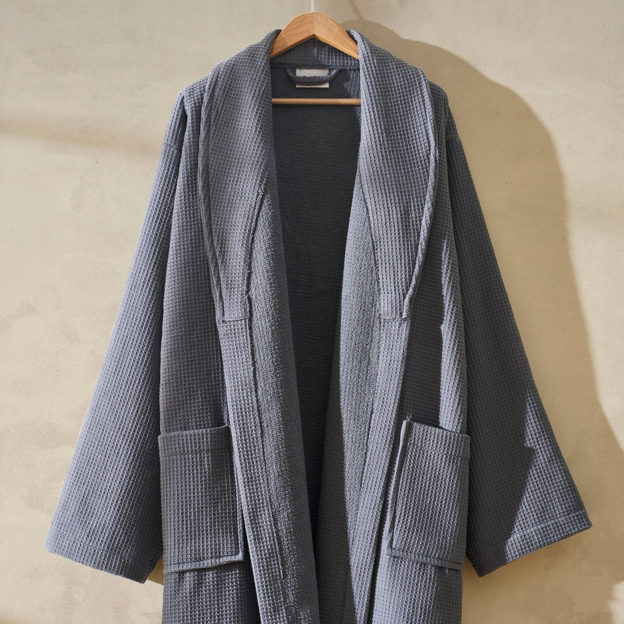 Dusklia - Fiji Waffle Cotton Robe - Charcoal