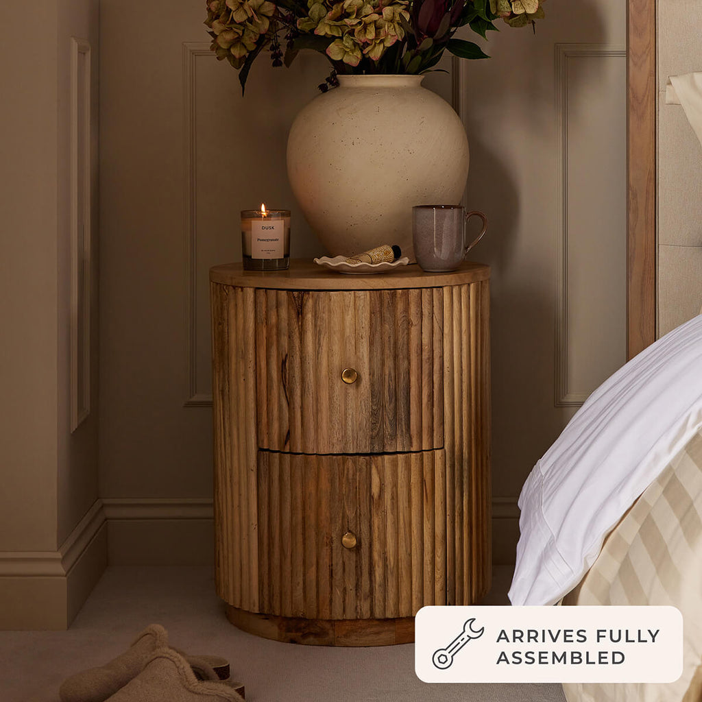 Dusklia - Finley  Mango Wood 2 Drawer Bedside Table - Natural