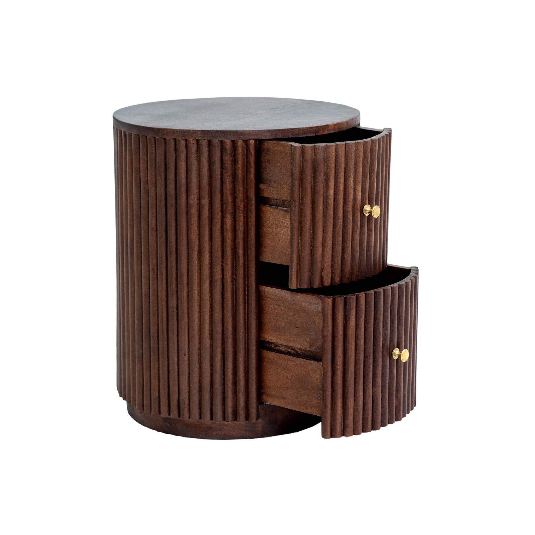 Dusklia - Finley Mango Wood 2 Drawer Bedside Table - Walnut
