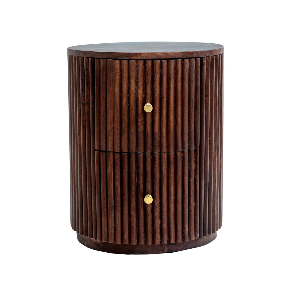 Dusklia - Finley Mango Wood 2 Drawer Bedside Table - Walnut