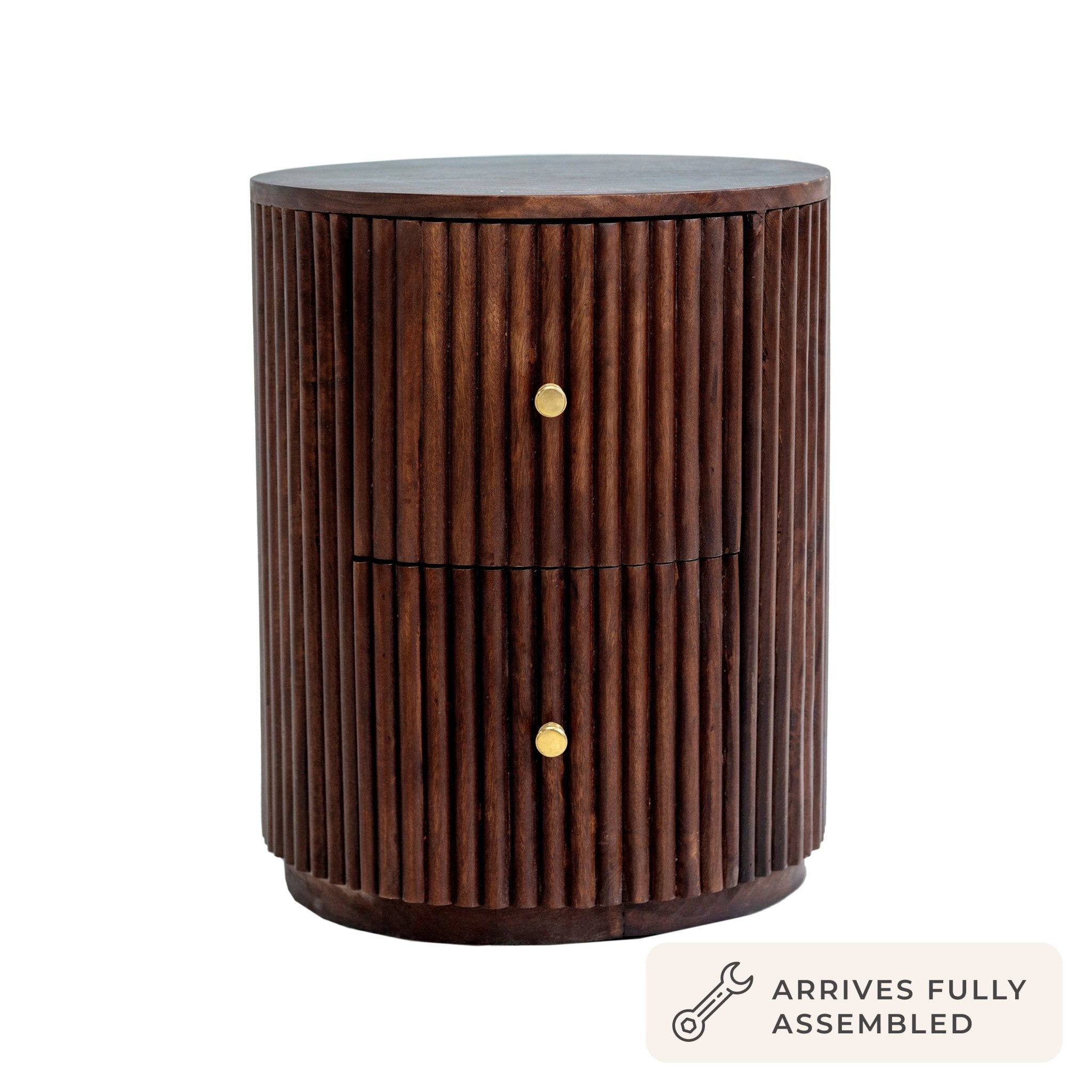 Dusklia - Finley Mango Wood 2 Drawer Bedside Table - Walnut