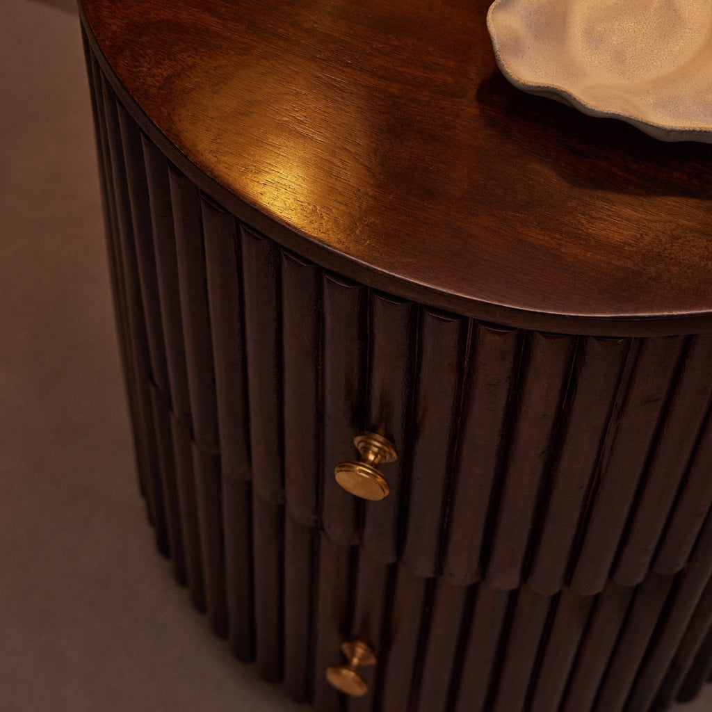 Dusklia - Finley Mango Wood 2 Drawer Bedside Table - Walnut