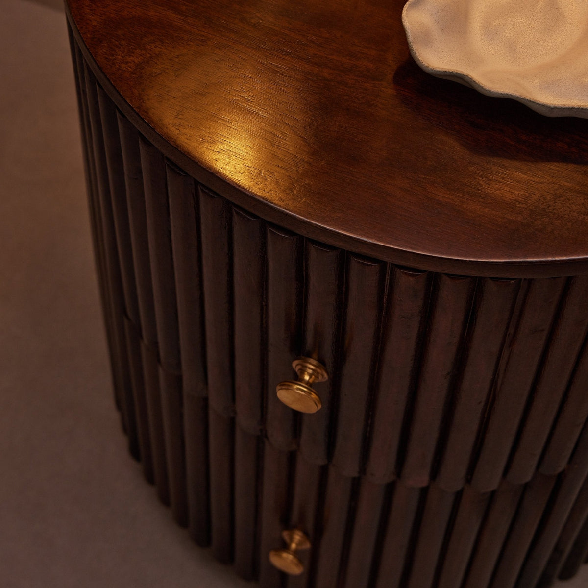 Dusklia - Finley Mango Wood 2 Drawer Bedside Table - Walnut