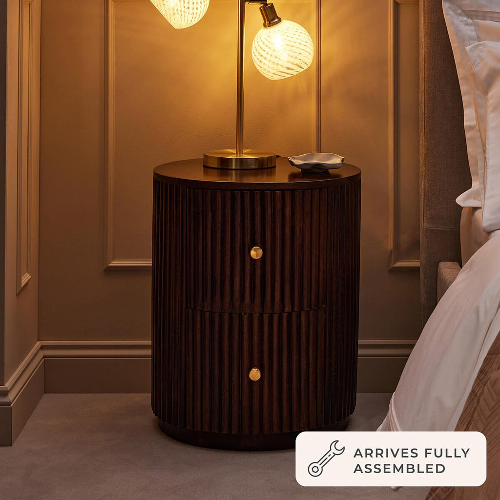 Dusklia - Finley Mango Wood 2 Drawer Bedside Table - Walnut