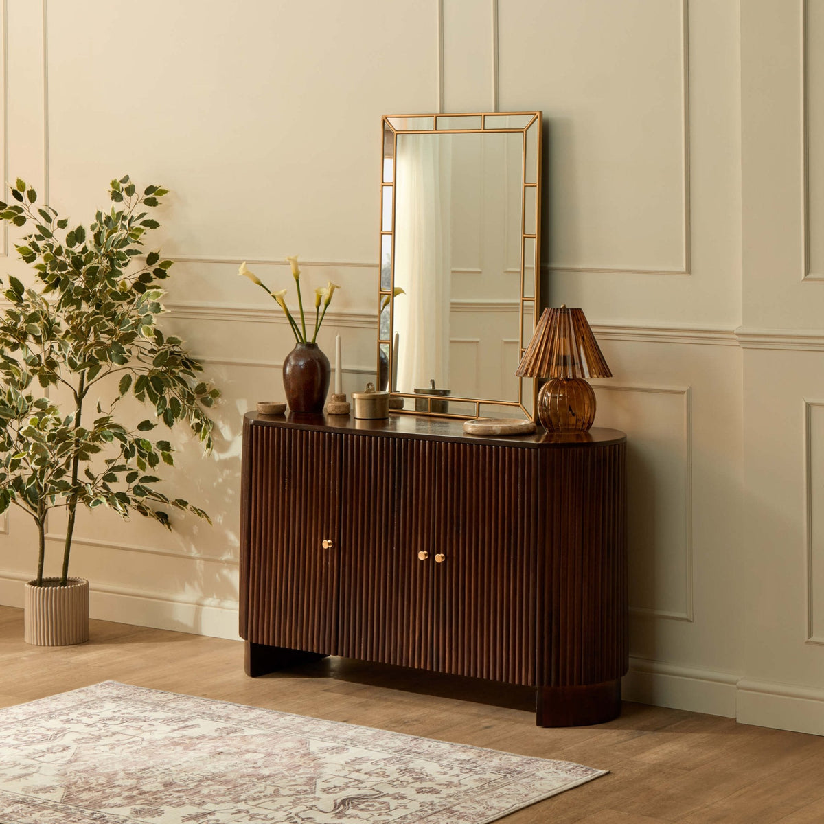 Dusklia - Finley Mango Wood 3 Door Sideboard - Walnut