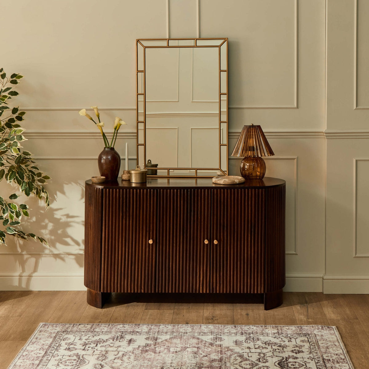Dusklia - Finley Mango Wood 3 Door Sideboard - Walnut