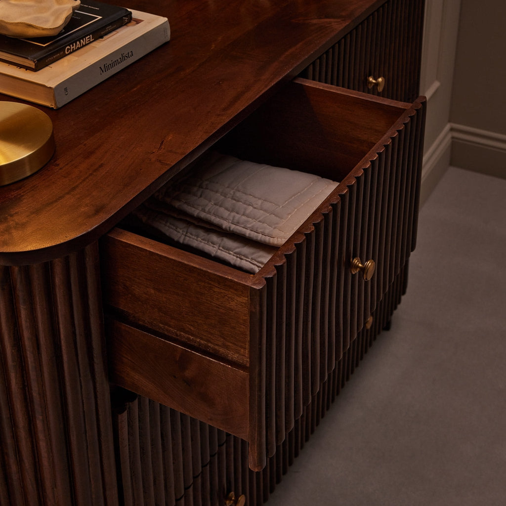Dusklia - Finley Mango Wood 6 Drawer Chest - Walnut