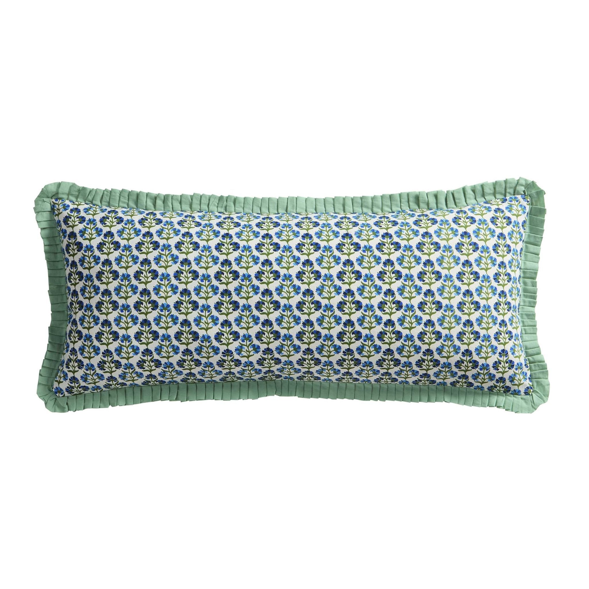 Dusklia - Fiona 100% Cotton Box Pleat Edge Printed Cushion Cover - Blue