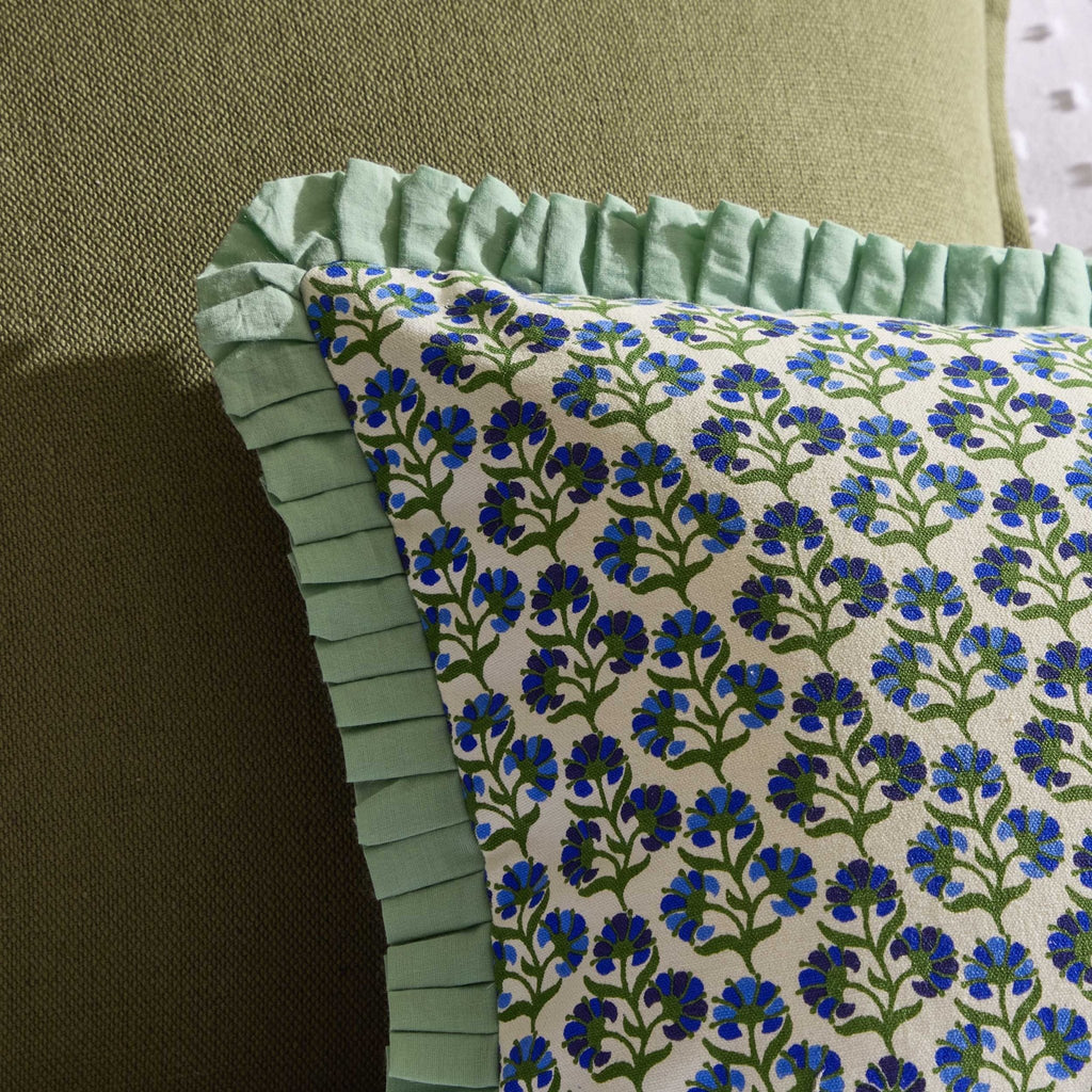 Dusklia - Fiona 100% Cotton Box Pleat Edge Printed Cushion Cover - Blue