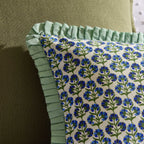 Dusklia - Fiona 100% Cotton Box Pleat Edge Printed Cushion Cover - Blue
