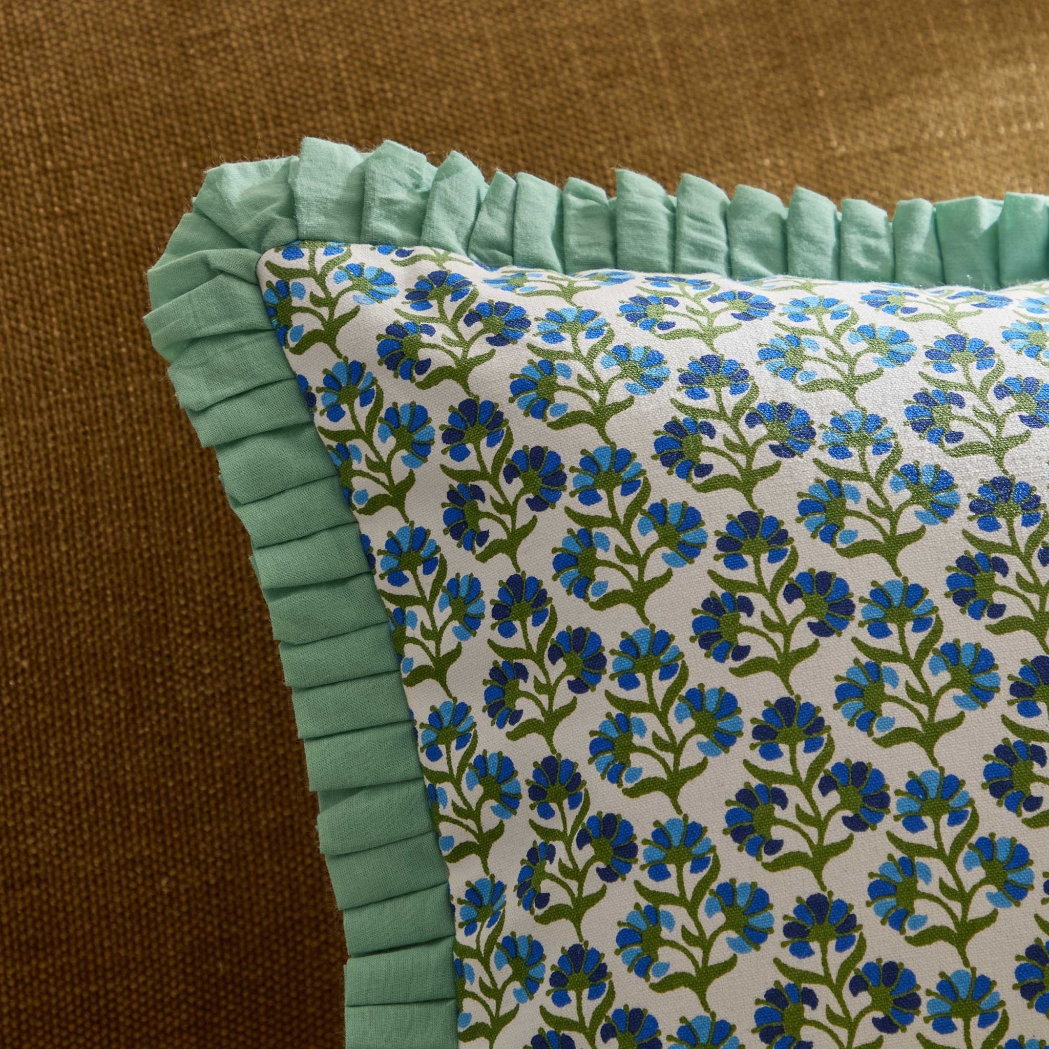Dusklia - Fiona 100% Cotton Box Pleat Edge Printed Sofa Cushion Cover - Blue