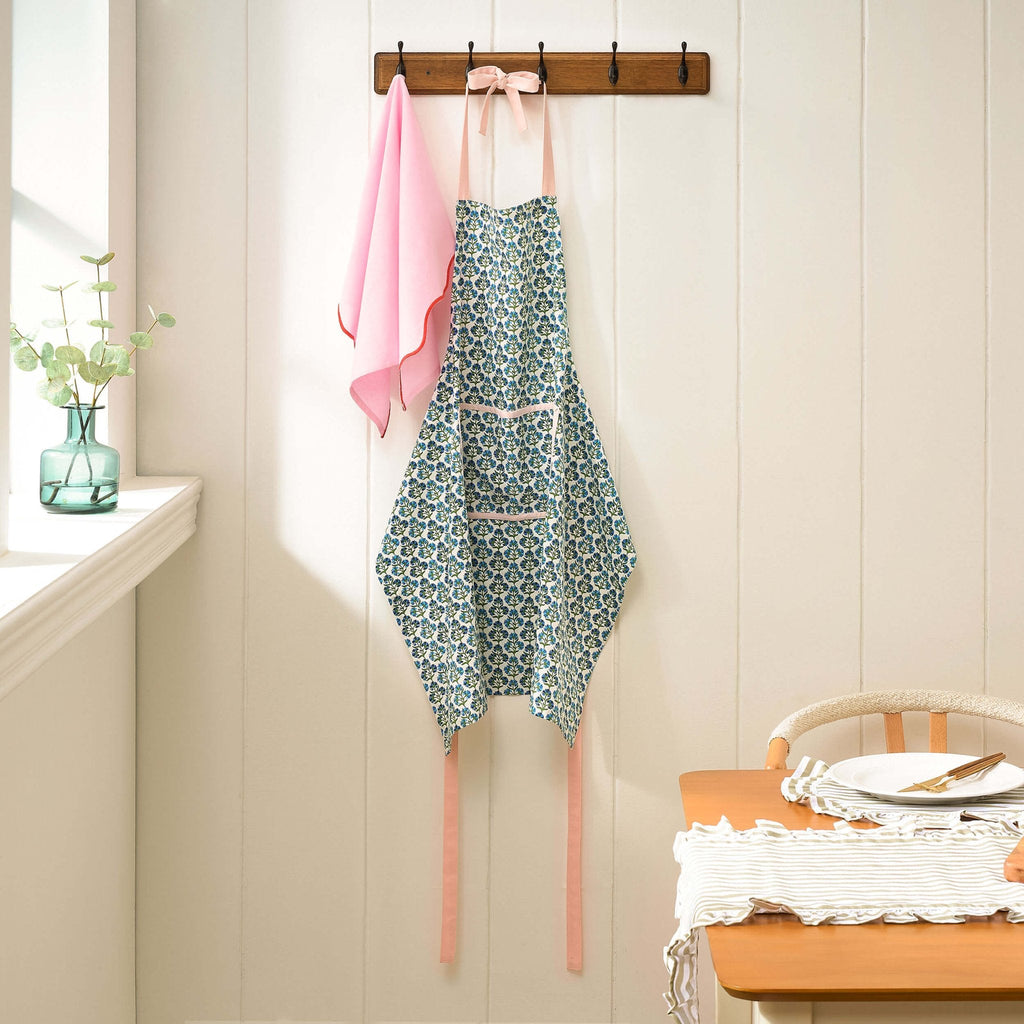 Dusklia - Fiona 100% Cotton Printed Apron - Blue/Pink