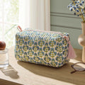 Dusklia - Fiona Cotton Printed Makeup Bag - Blue/ Pink