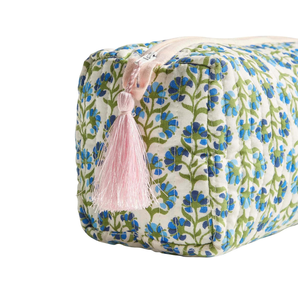 Dusklia - Fiona Cotton Printed Makeup Bag - Blue/ Pink