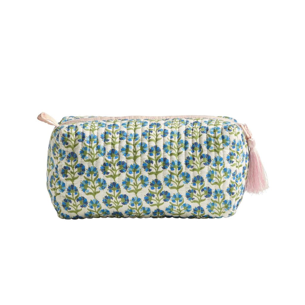 Dusklia - Fiona Cotton Printed Makeup Bag - Blue/ Pink