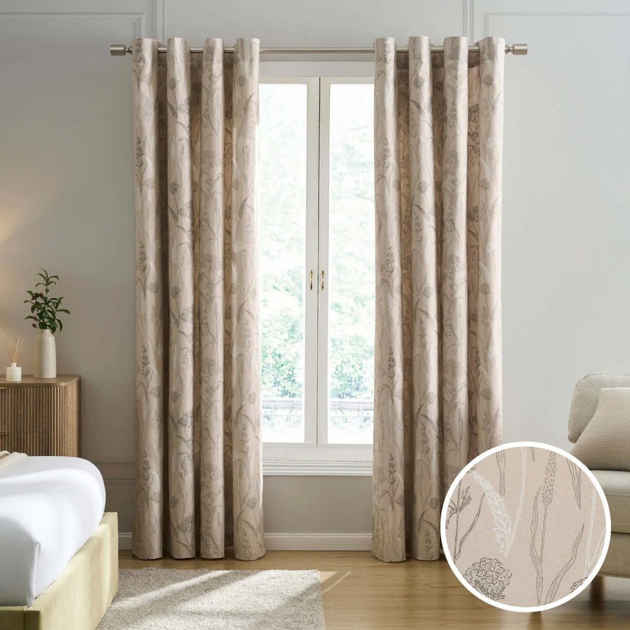 Dusklia - Floral Eyelet Curtains - Taupe