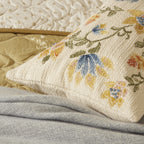 Dusklia - Floral Jacquard Embroidered Cushion Cover - Blue