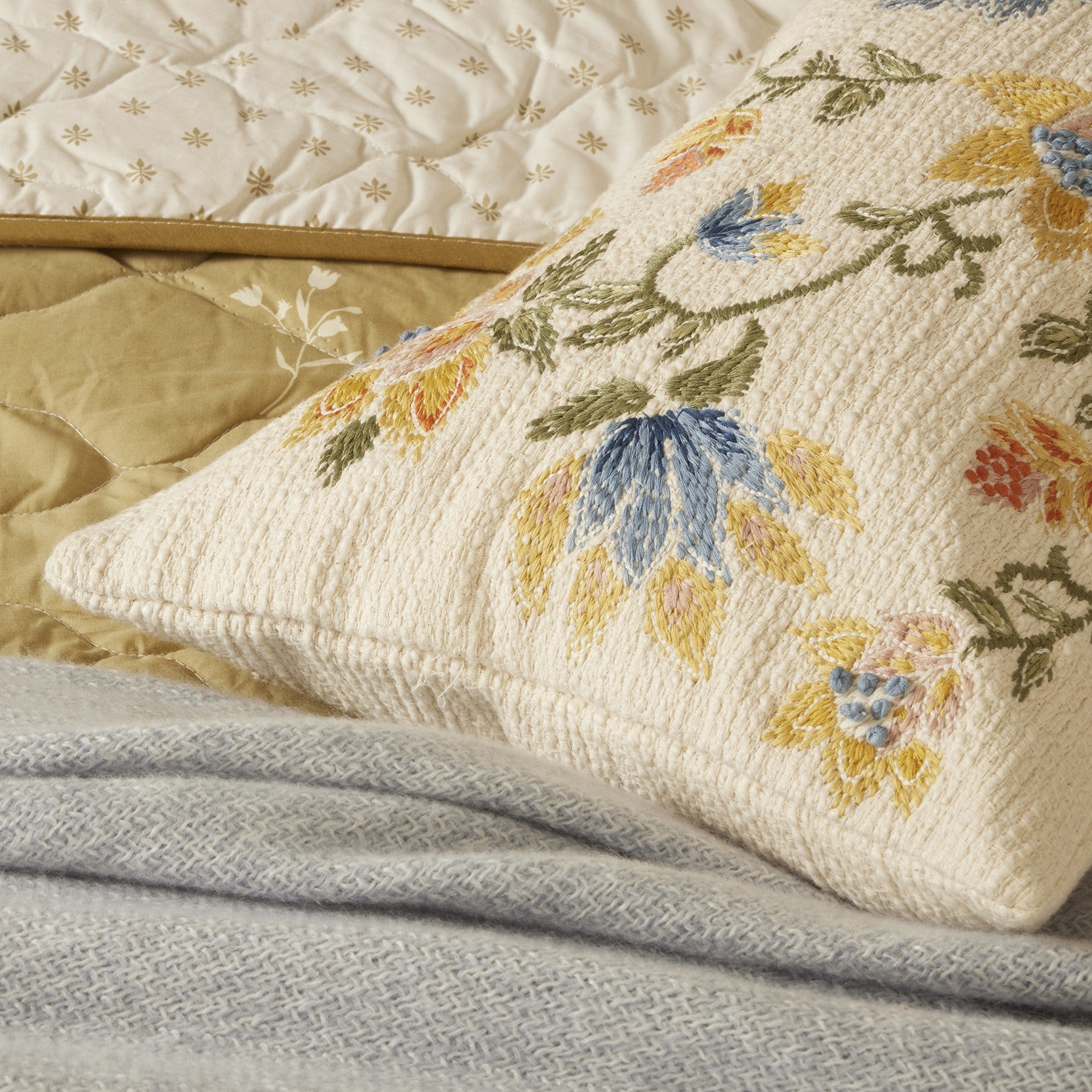 Dusklia - Floral Jacquard Embroidered Cushion Cover - Blue