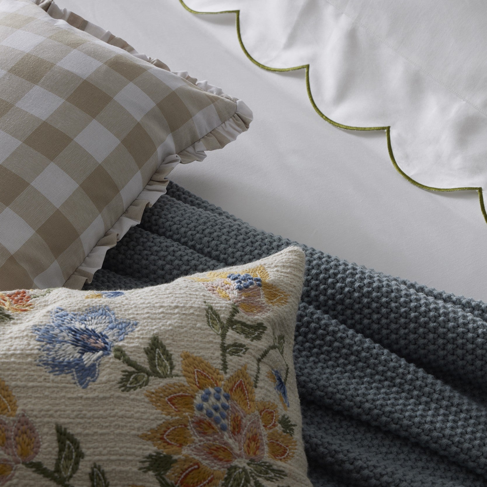 Dusklia - Floral Jacquard Embroidered Cushion Cover - Blue