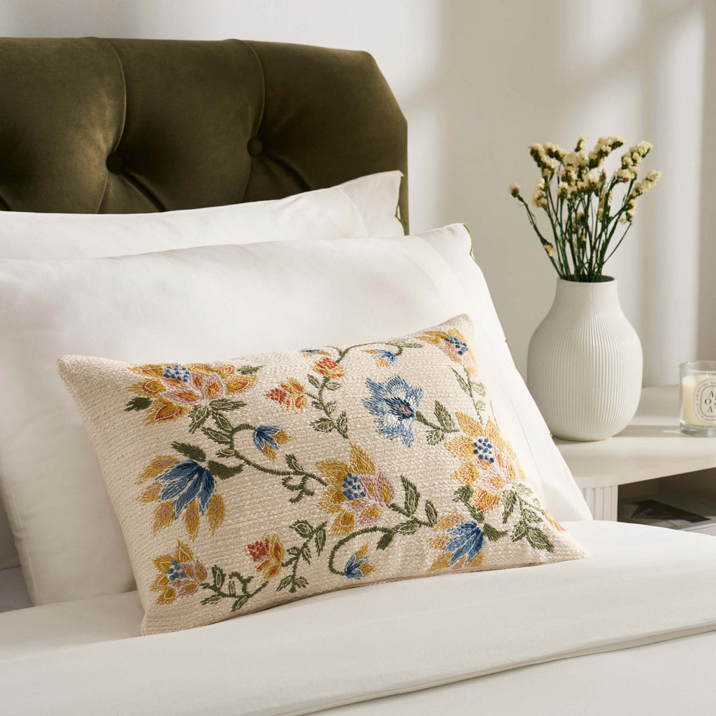 Dusklia - Floral Jacquard Embroidered Cushion Cover - Blue
