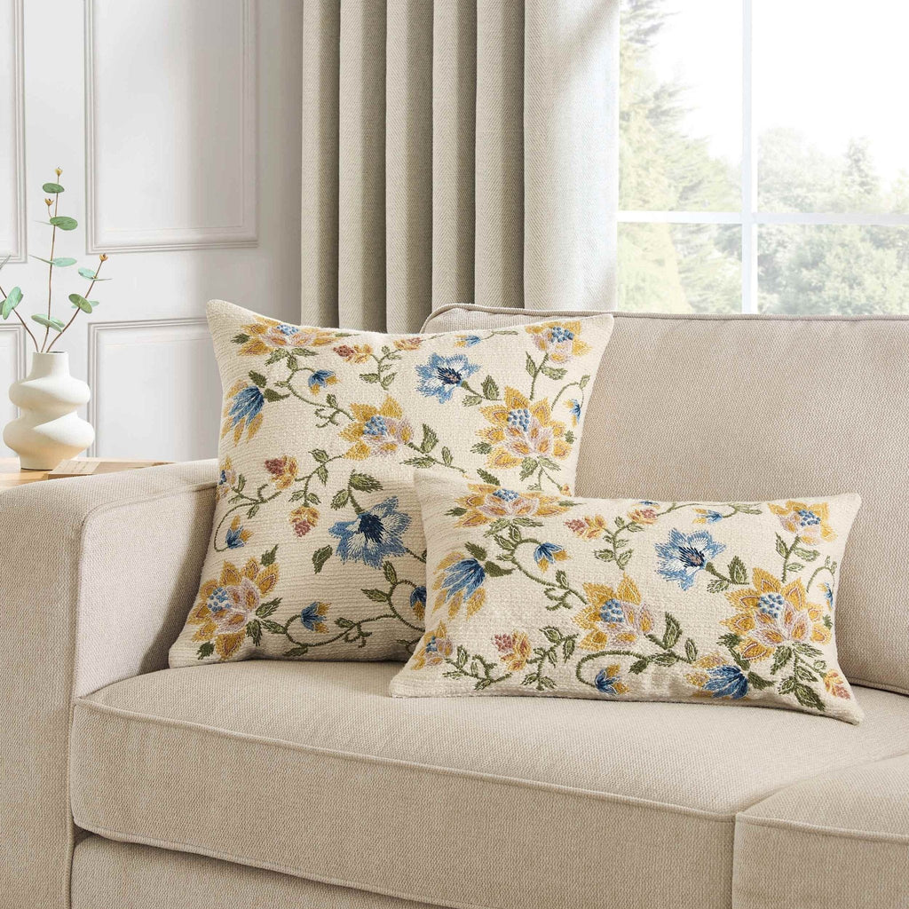 Dusklia - Floral Jacquard Embroidered Sofa Cushion Cover - Blue