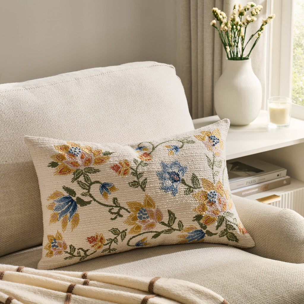 Dusklia - Floral Jacquard Embroidered Sofa Cushion Cover - Blue