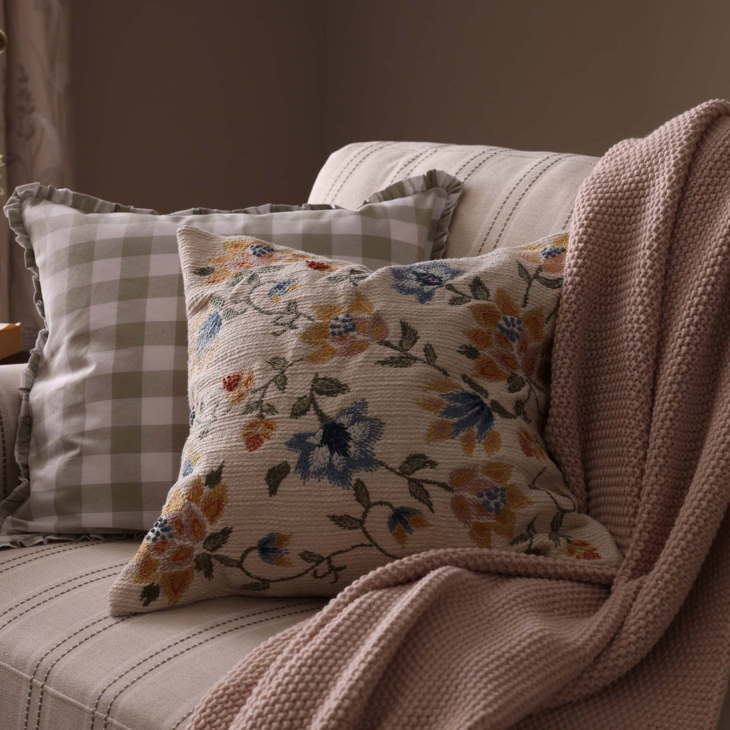 Dusklia - Floral Jacquard Embroidered Sofa Cushion Cover - Blue