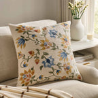 Dusklia - Floral Jacquard Embroidered Sofa Cushion Cover - Blue